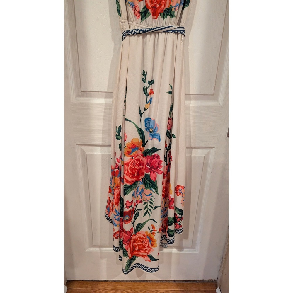 Pink Lily High Low Dress M Cream Floral Ruffle Tie Waist Romantic Boho Summer - Picture 3 of 8